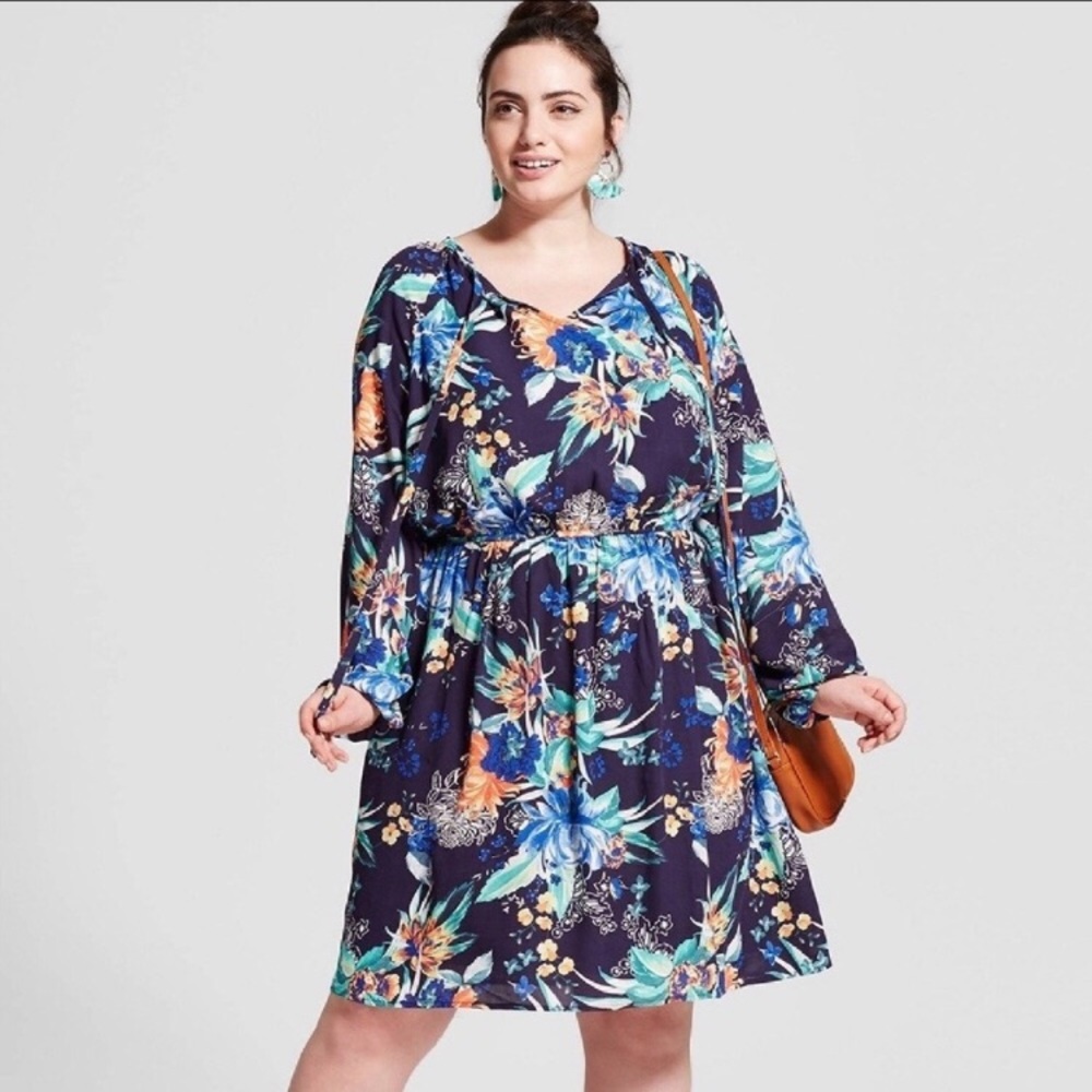 Ava & Viv Floral Long Sleeve Fit & Flare Dress